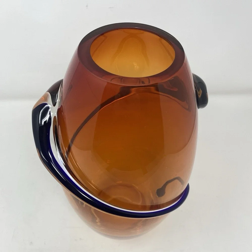 VTG Hand Blown Murano Art Glass Red Amber Swirl‎ Wrap Mid Century Lava 12